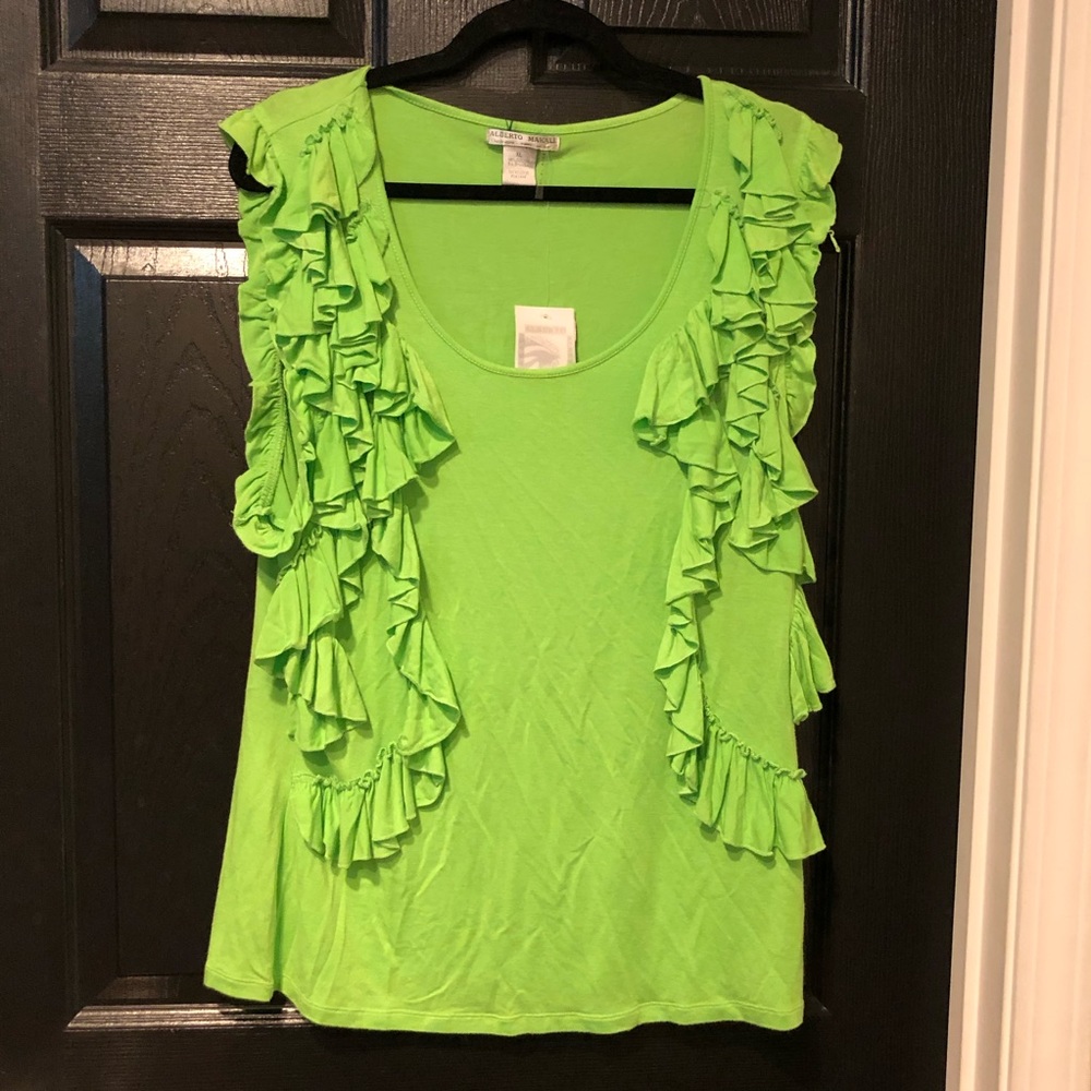 NWT Alberto Makali Lime Green Ruffle Sleeveless Tank - Picture 2 of 14